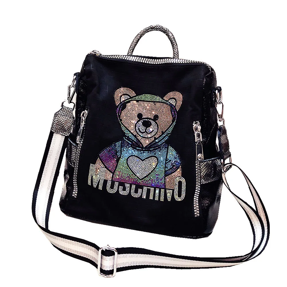 2024 New Arrival Women's Backpack with Colorful Diamonds Cute Bear Luxury Bagpack Large Capacity Shoulder Bag