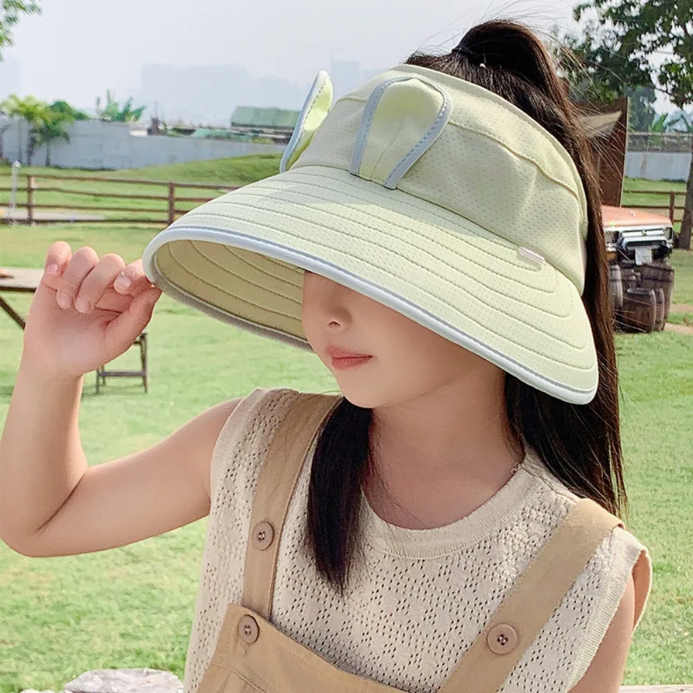 Korean Style Wide Brim Peaked Cap Adjustable Breathable Children Fishman Hat Cotton Streetwear Rabbit Ear Sunhat 2-4 Years Old