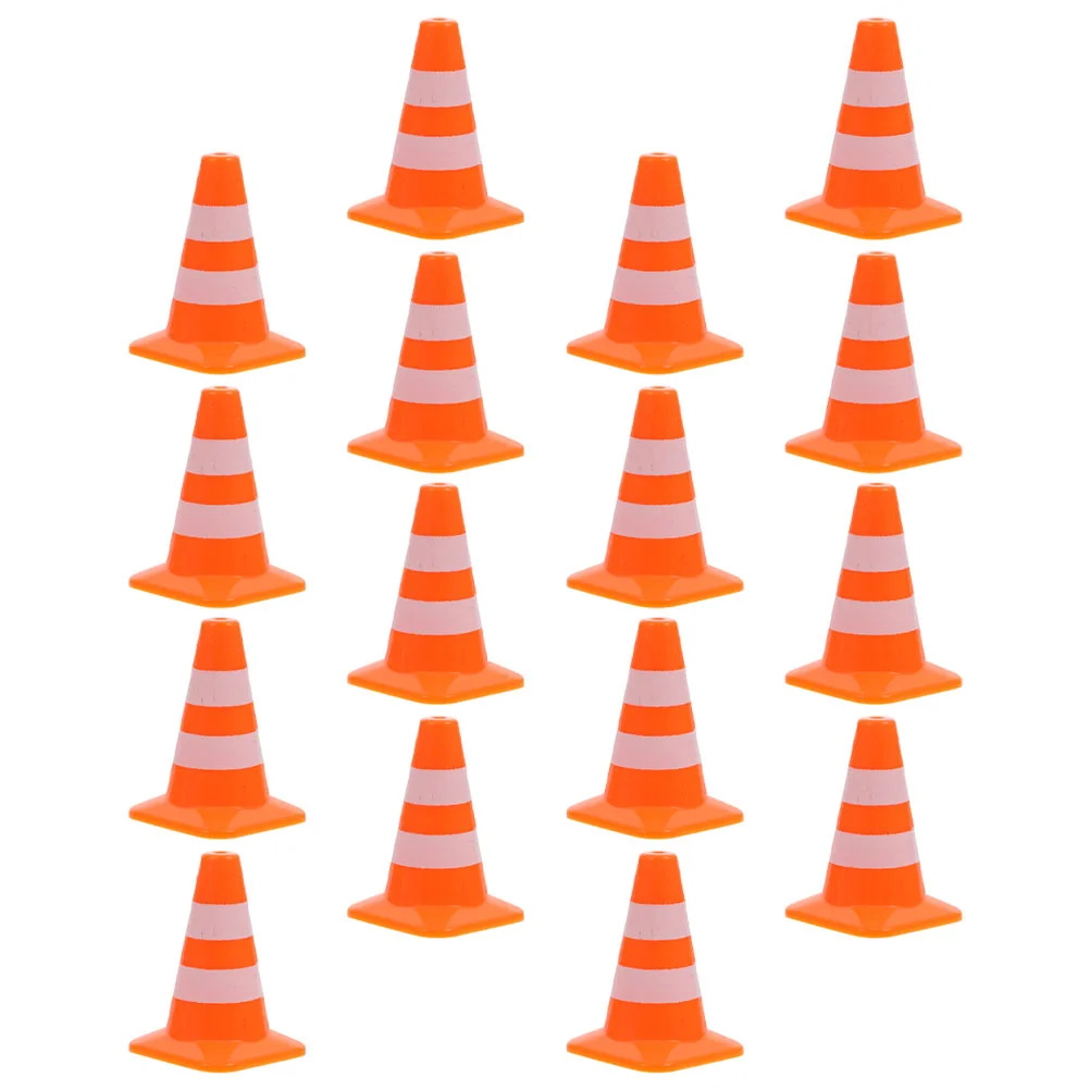 16pcs Mini Traffic Cones Construction Road Cones Mini Roadblocks Model DIY Sand Table Ornaments