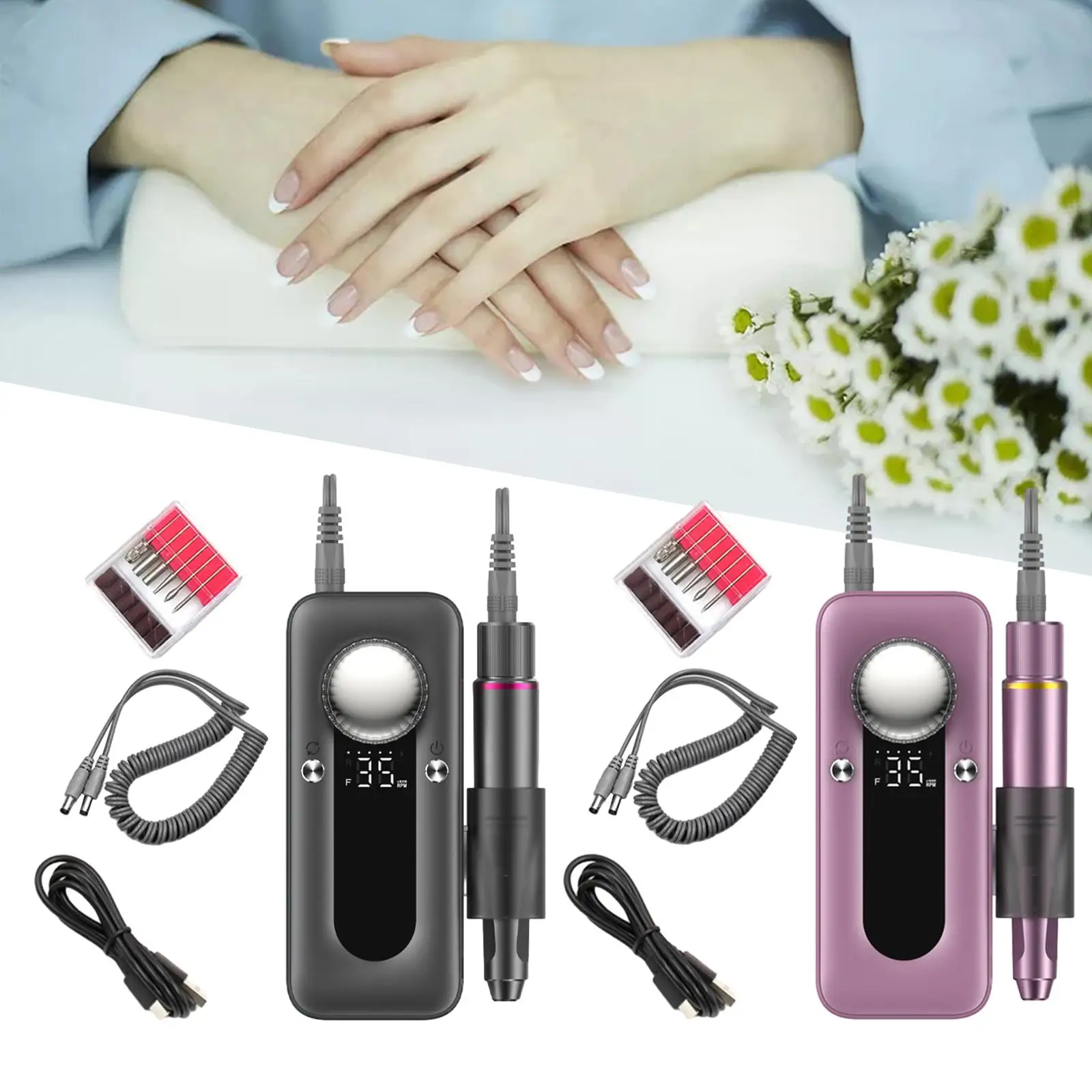 35000 RPM Nail Drill Manicure Pedicure Tool Rechargeable Valentines Day Gifts Multifunction LED Display Cordless Efile with Bits