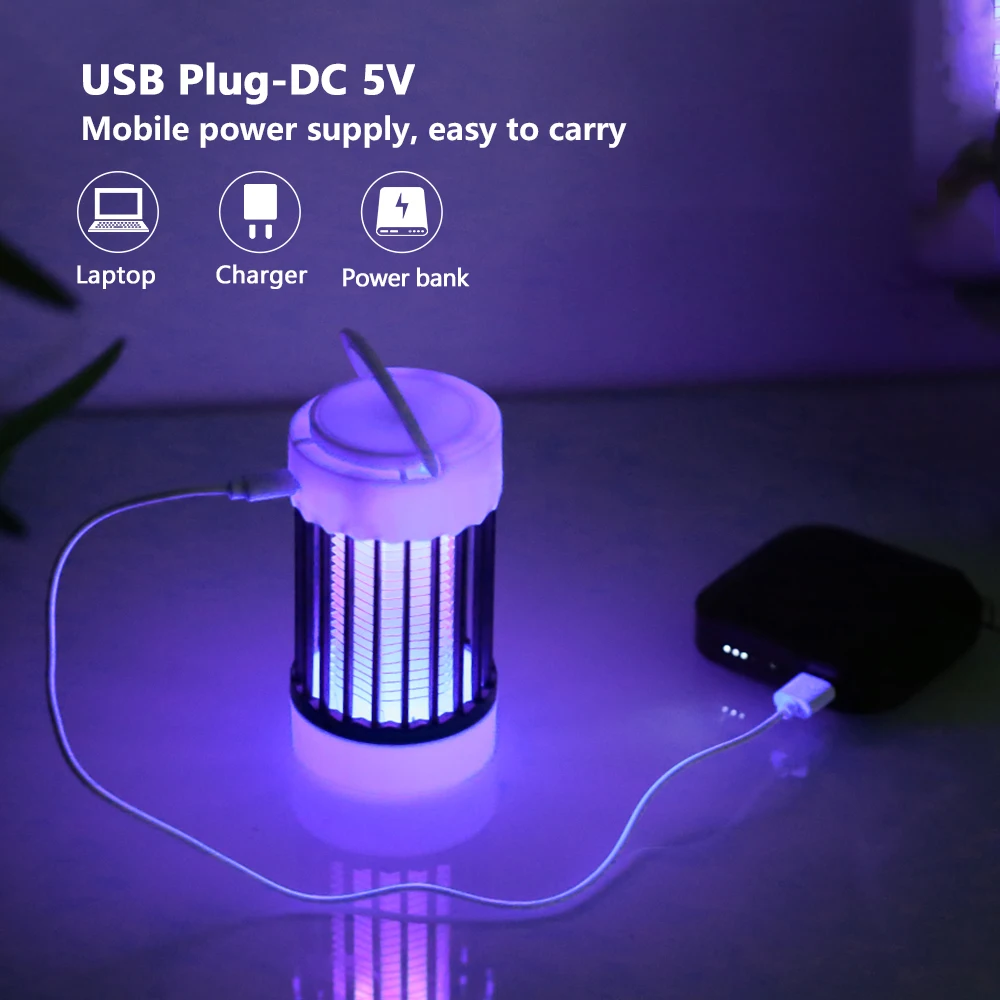 USB Charging Mosquito Lamp Electric Shock Bug Zapper UV Light For Bedroom Outdoor Camping Anti Trap