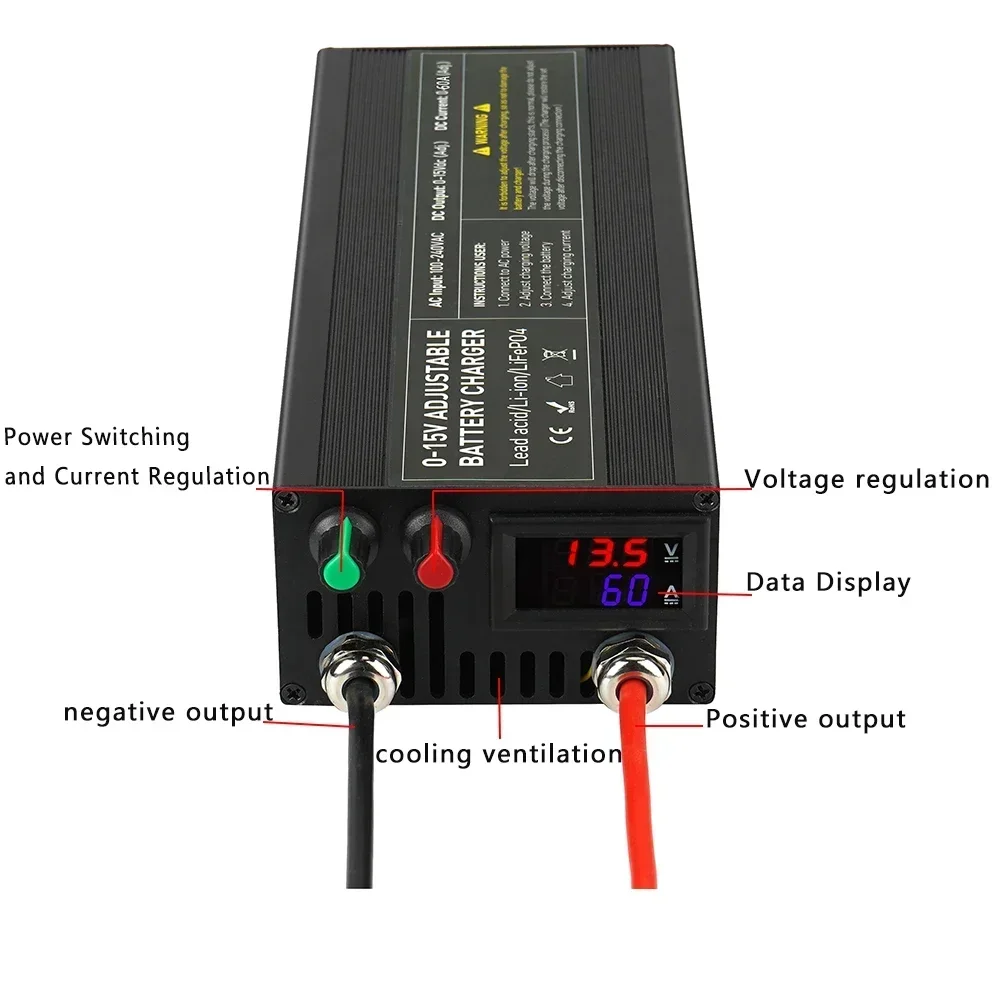 Charger adapter battery charger fast charger battery charger adapter Lifepo4 Charger 12V 60A 100A Lithium Battery Charger 110V-240V Input 0-15V Adjustable Quick Fast Adapter Lifepo4 Battery