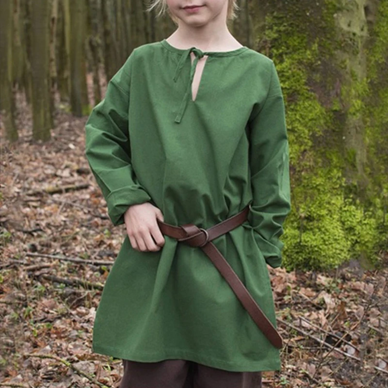 Boys Long Sleeve Shirts Medieval Pirate Costume Shirt Kids Medieval Renaissance Longleeve Halloween Scottish Jacobite Tops