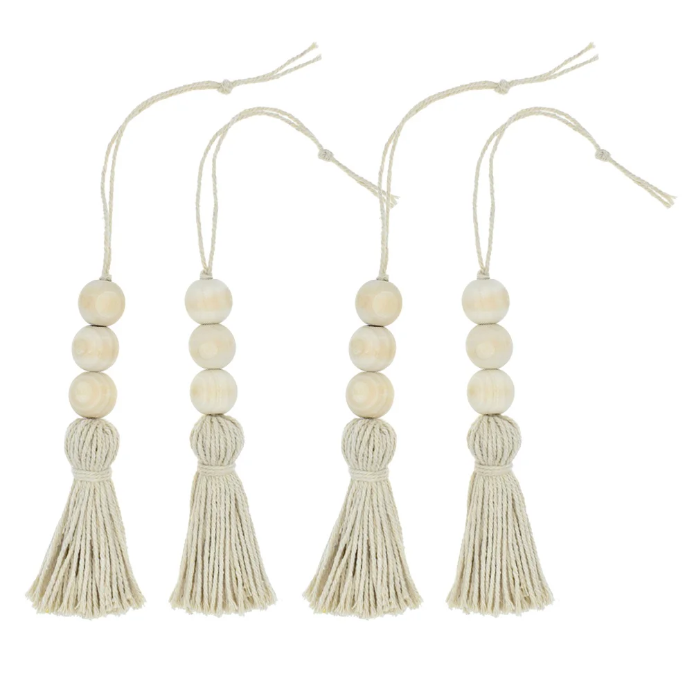 

8pcs/6pcs Hanging Tassel Pendant Ornaments Wooden Tassel Beads Ornaments Cotton String Beading Closet Door Handle Decoration