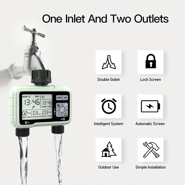 Super Timing System 2-Outlet Water Timer Precisely Watering Up Outdoor Automatic Irrigation Fully Adjustable Program 3