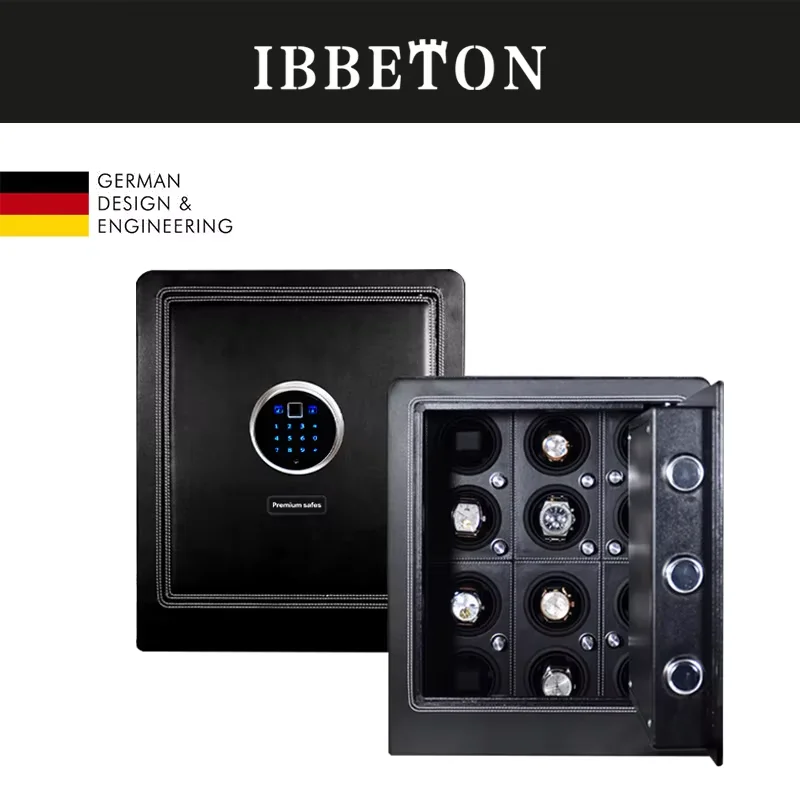 IBBETON 고급 가죽 시계 와인더 보관함 (보호 잠금 장치 포함, 시계 케이스 안전 보관용)