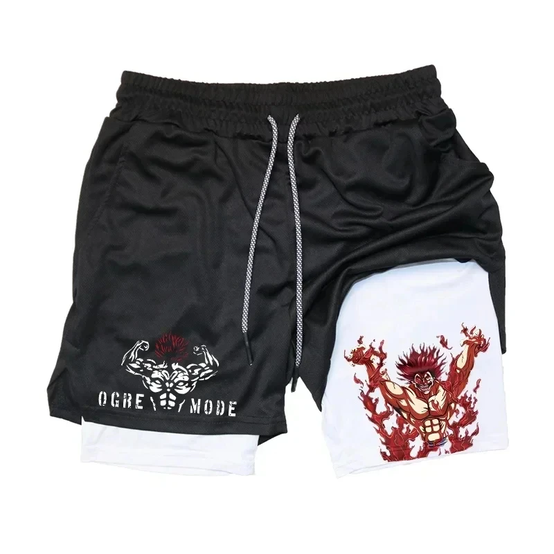 Men's Fashion Anime Printed Sports Shorts 2 in 1 Running Training Fitness Shorts Summer Outdoor Fitness Sports Pants M-3XL 3