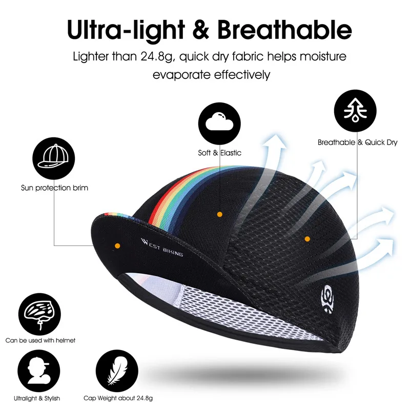 WEST BIKING Sports Cycling Cap Summer Men Women Breathable Wear Absorb Sweat Bike Hat Classic Bicycle Caps Cycling Equipment 2