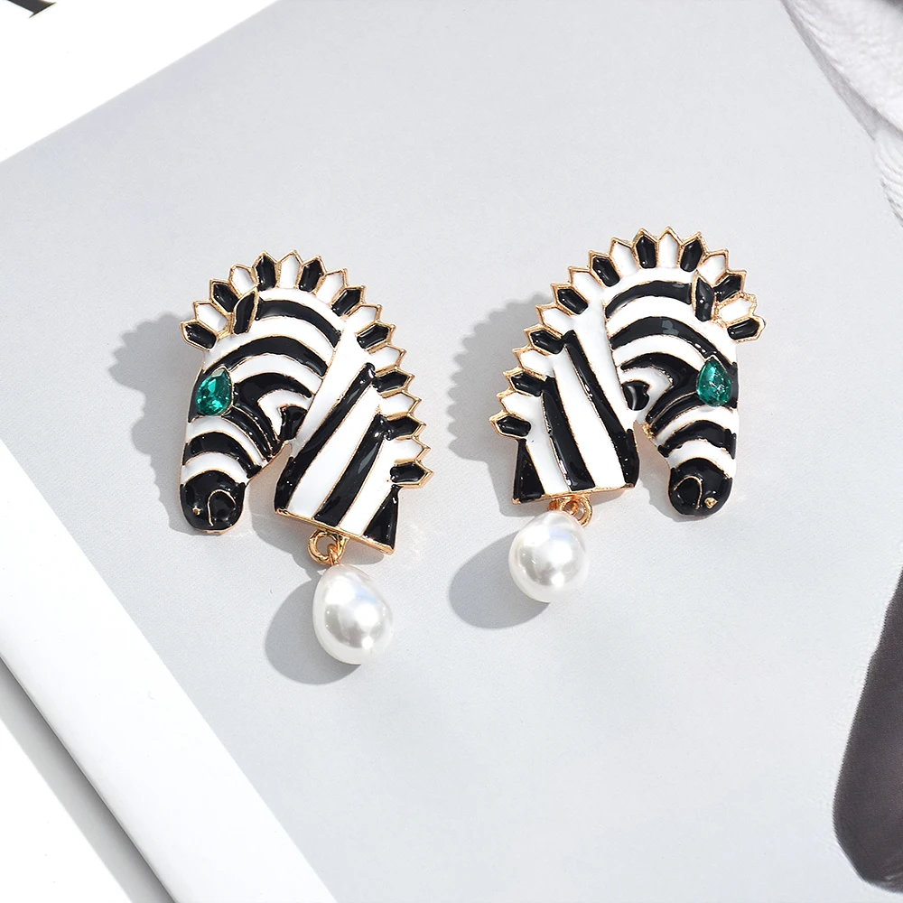 Fashion Trend Metal Earrings Statement Zebra Animal Drop earrings Women's Jewelry Accessories dangle earrings drop earrings animal earrings long earrings