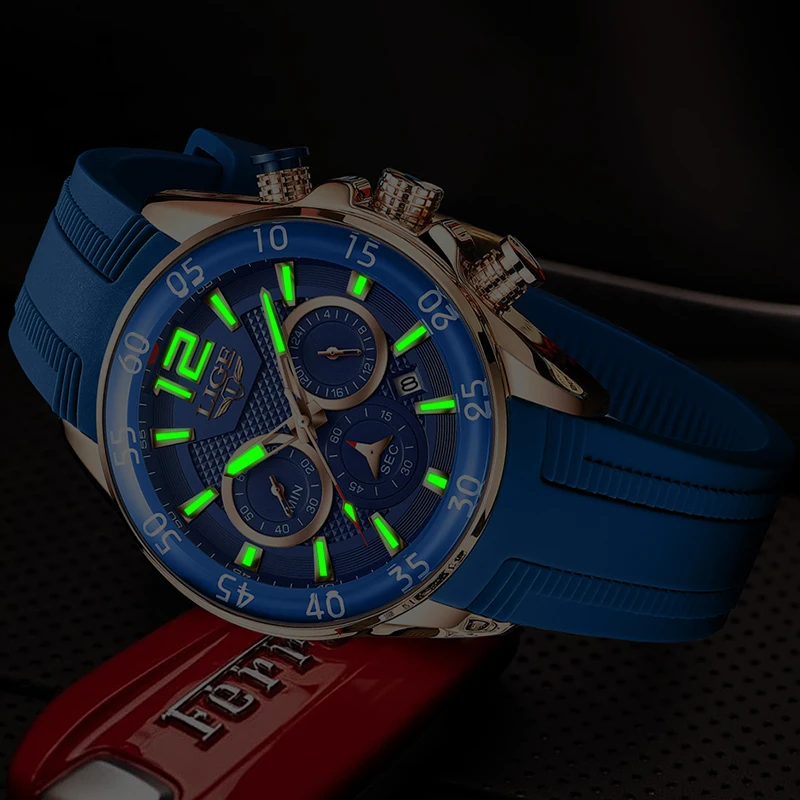 LIGE New Fashion Watches For Men Top Brand Luxury Waterproof Silicone Watch Men Casual Chronograph Quartz Men Watch Montre Homme