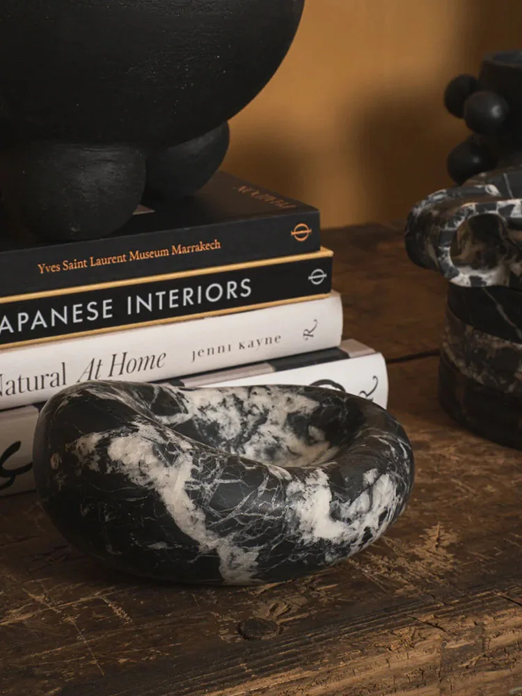 French Retro Marble Art Tray Creative Home Decor Wabi-Sabi Style Living Room Decoration Food Fruit Tray High-End Hotel Decor 2