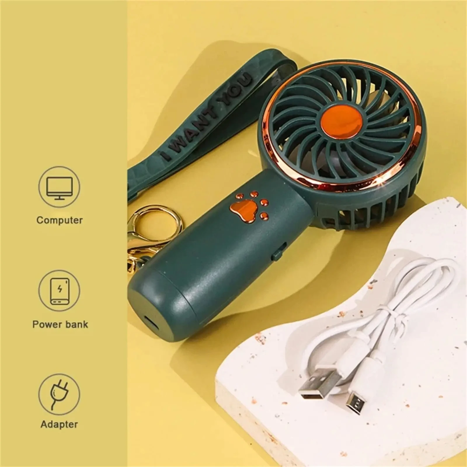 Mini Fan Cute Cartoon Portable Rechargeable USB Handheld Fan Outdoor Family Easy To Carry High Value Mini Fan