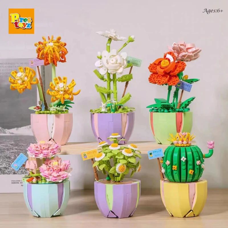 

MOC Succulents Potted Bouquet Cactus Sunflower Building Blocks Flower Assembly Bricks Educational Toys for Girls Birthday Gift
