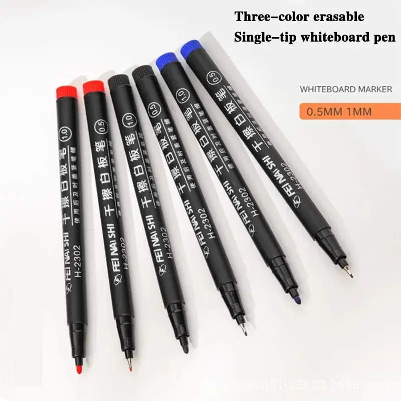 6 Pcs Erasable Whiteboard Pen 0.5/1.0mm Fine Point Black/Blue/Red Ink Blackboard Marker School Office Art Writing Stationery - 4