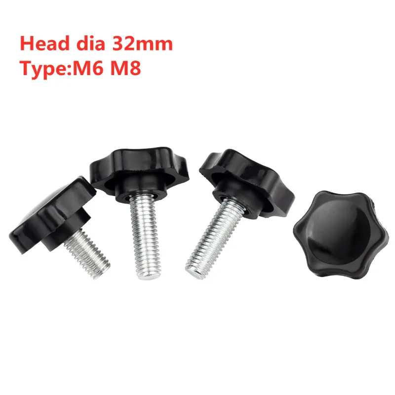 

5PCS M6 M8 Head Diameter 32mm Thread Replacement Star Hand Knob Bakelite Hand Tighten Screw Tightening Screw Black Nuts