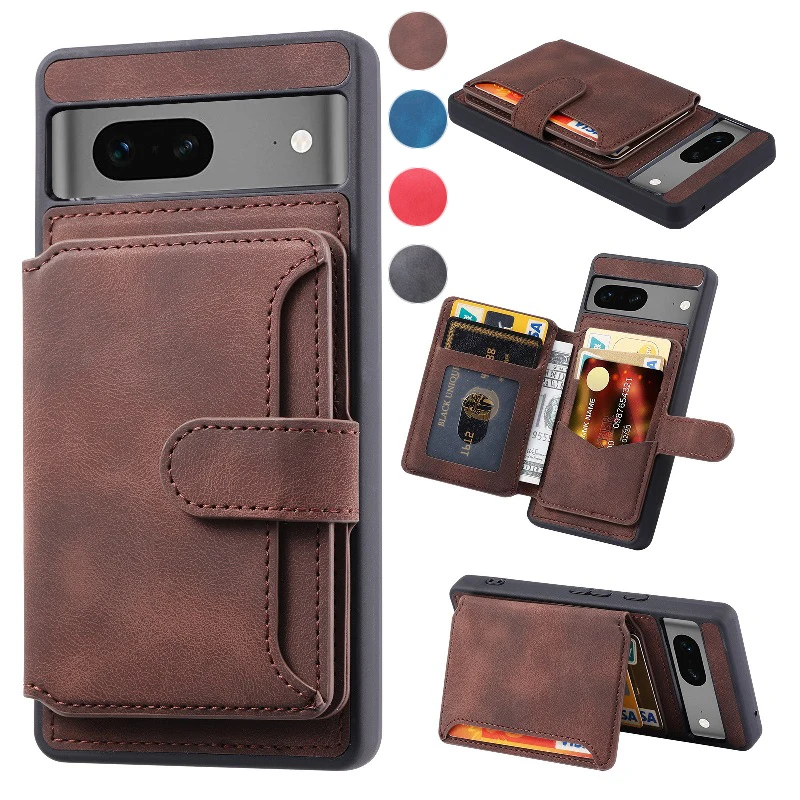 

The Back Magnetic Flip Cover Wallet Card Phone Case For Google Pixel 8 Pro 7 7a Anti Theft Brush Solid Color Leather Phone Cover