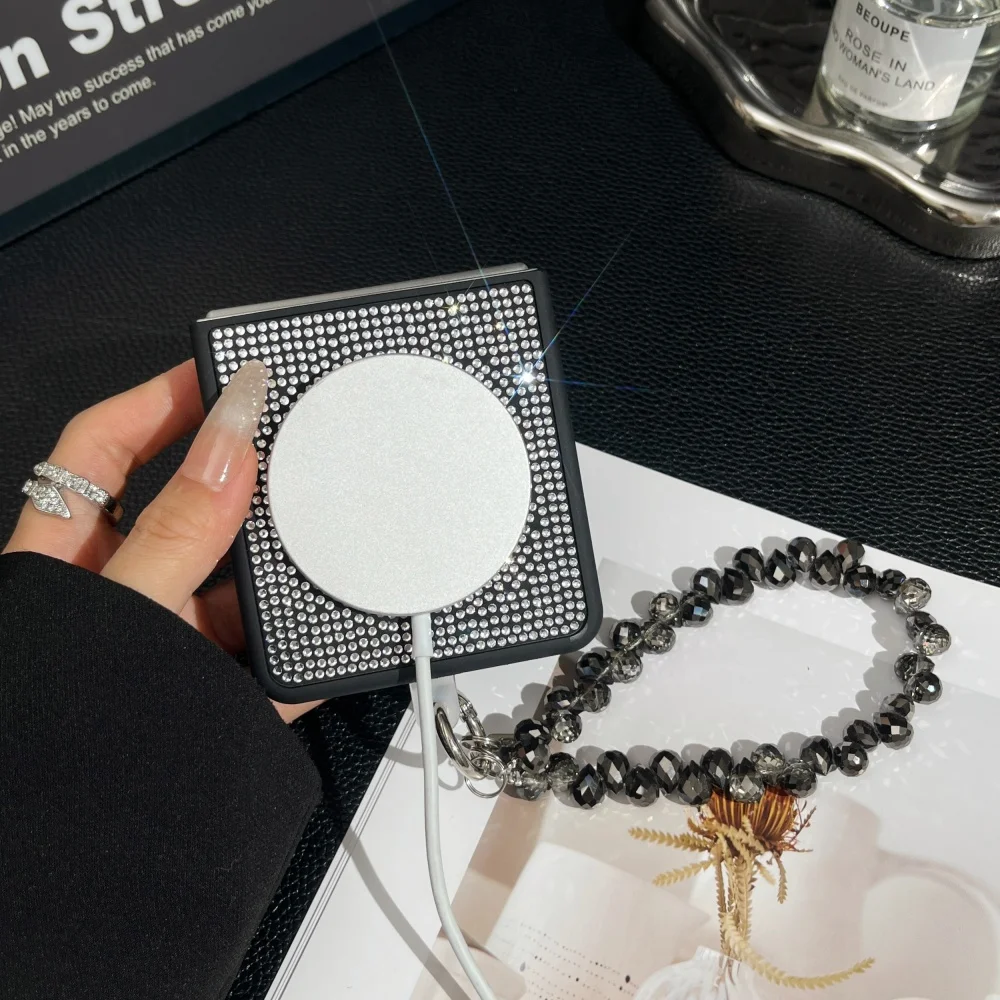 Luxury Bling Glitter Magnetic Phone Case with Shockproof Wrist Strap Cover