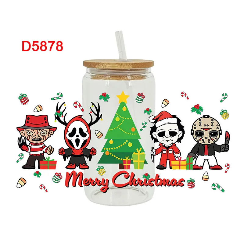UV DTF Transfer Sticker Christmas Theme for 16oz Libbey Glasses Wraps Cup Can DIY Waterproof Easy To Use Decals D5878 adhesive vinyl stickers