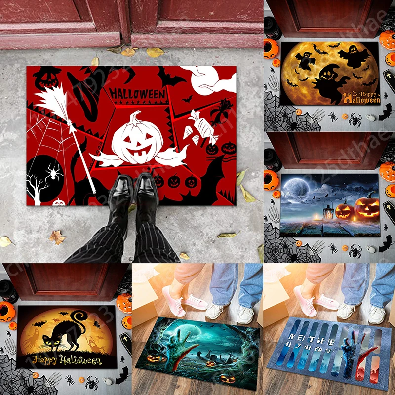 

Halloween Evil Witch 3D Visual Entrance Mat Scary Pumpkin Porch Mat Printed Bathroom Corridor Non-slip And Dirt-resistant Mat