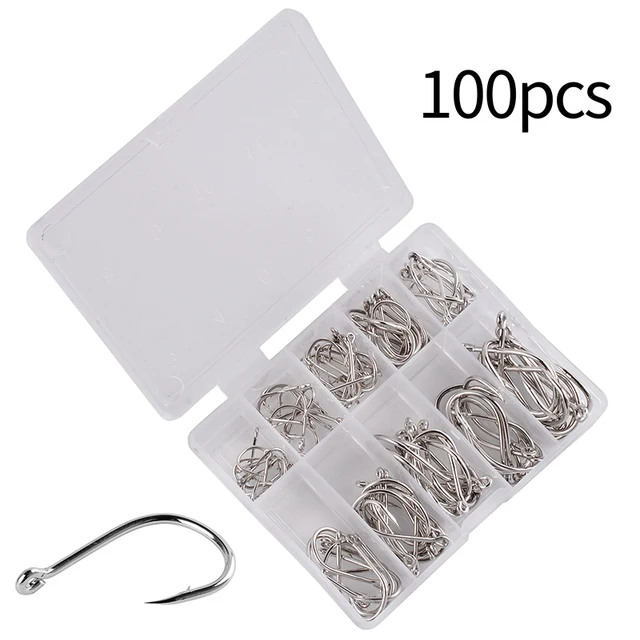 Fishing Hooks Set 100Pcs Box 10 Series High Carbon Steel Single Circle