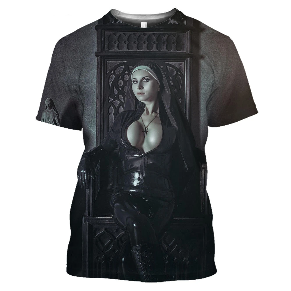 3D T Shirt Hot Sexy Nun Nonne Religieuse Pin Up Church of Satan Anton Lavey  Satanic Occult Goth Gothic Tees Hentai Girls Tops