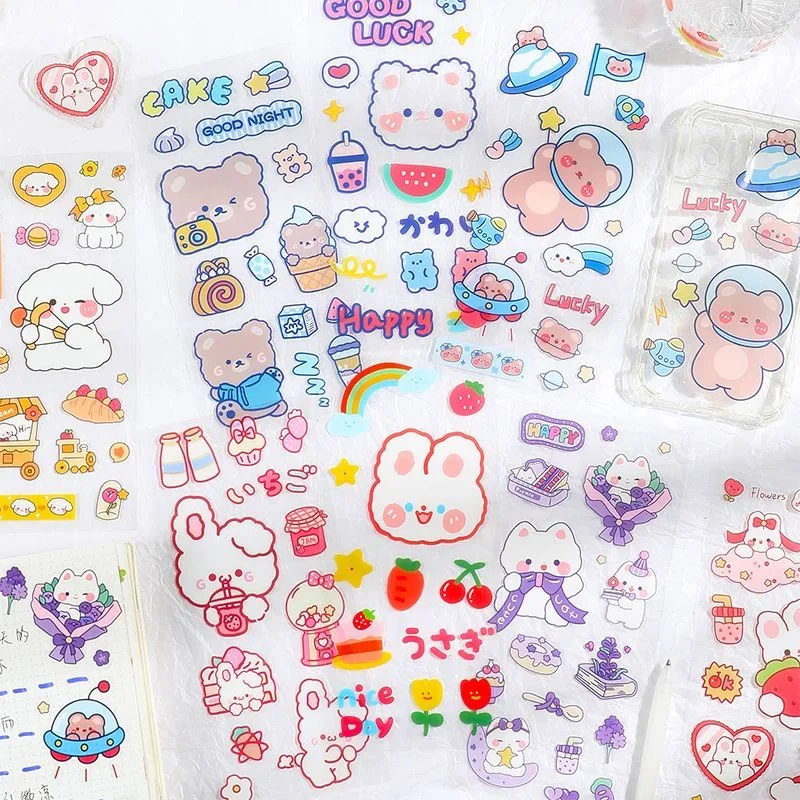 Cute Cartoon Animal Bear Bunny Decorative Cute Thermos Cup No Trace PET Stickers for Scarpbooking Albums DIY Child Diary Sticker