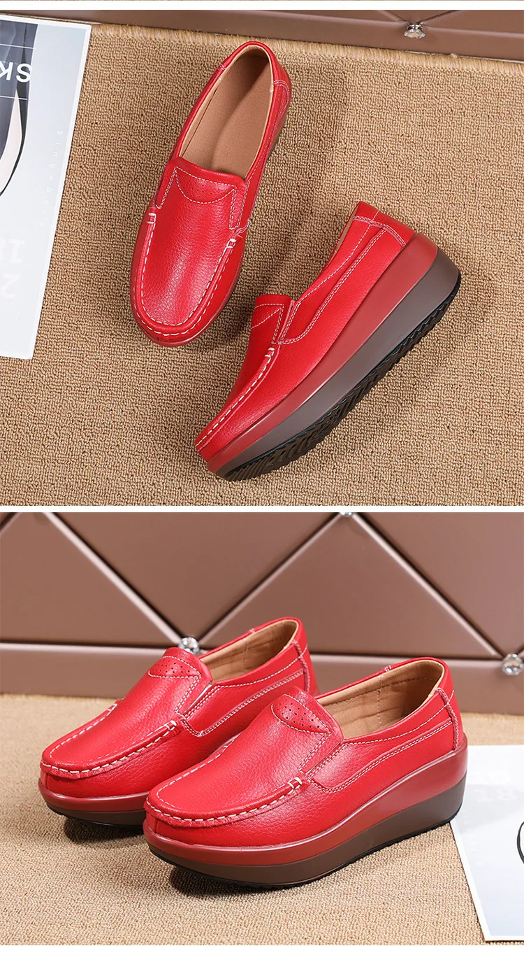 Platform Flats Loafers for Women Autumn Thick Bottom Casual Leather Walking Sneakers Round Toe Wedge Shoes Zapatos De Mujer 2023