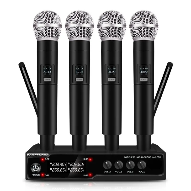 

Audio 4-Channel Wireless Microphone System Handheld Mic 80M Range For Karaoke Speech Singing Portable Set