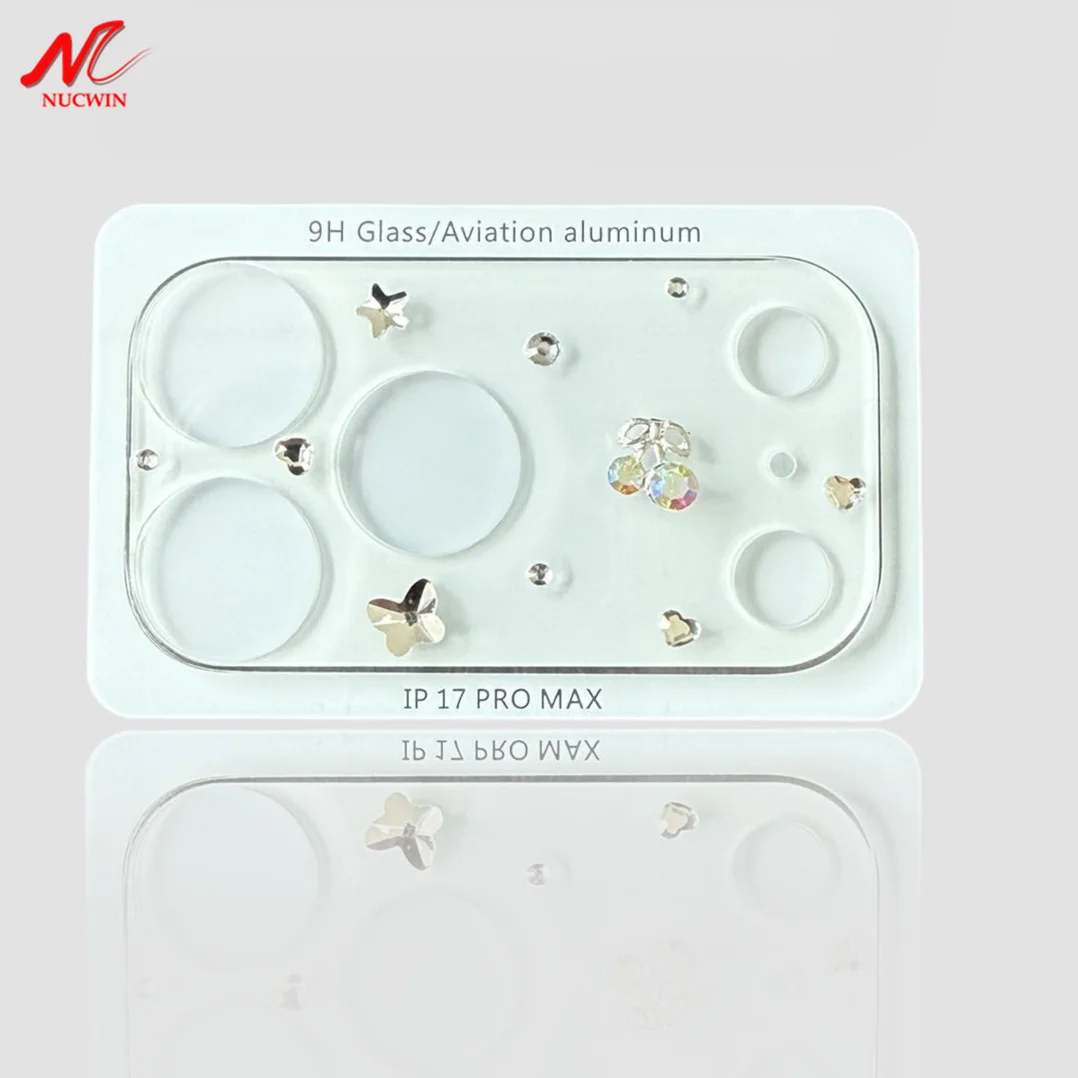 Ins Korean Cute Glitter 3D Rhinestone Colorful Cherry Lens Film for iPhone 17Pro 17 Pro Max Full Cover Glass Camera Protector 1