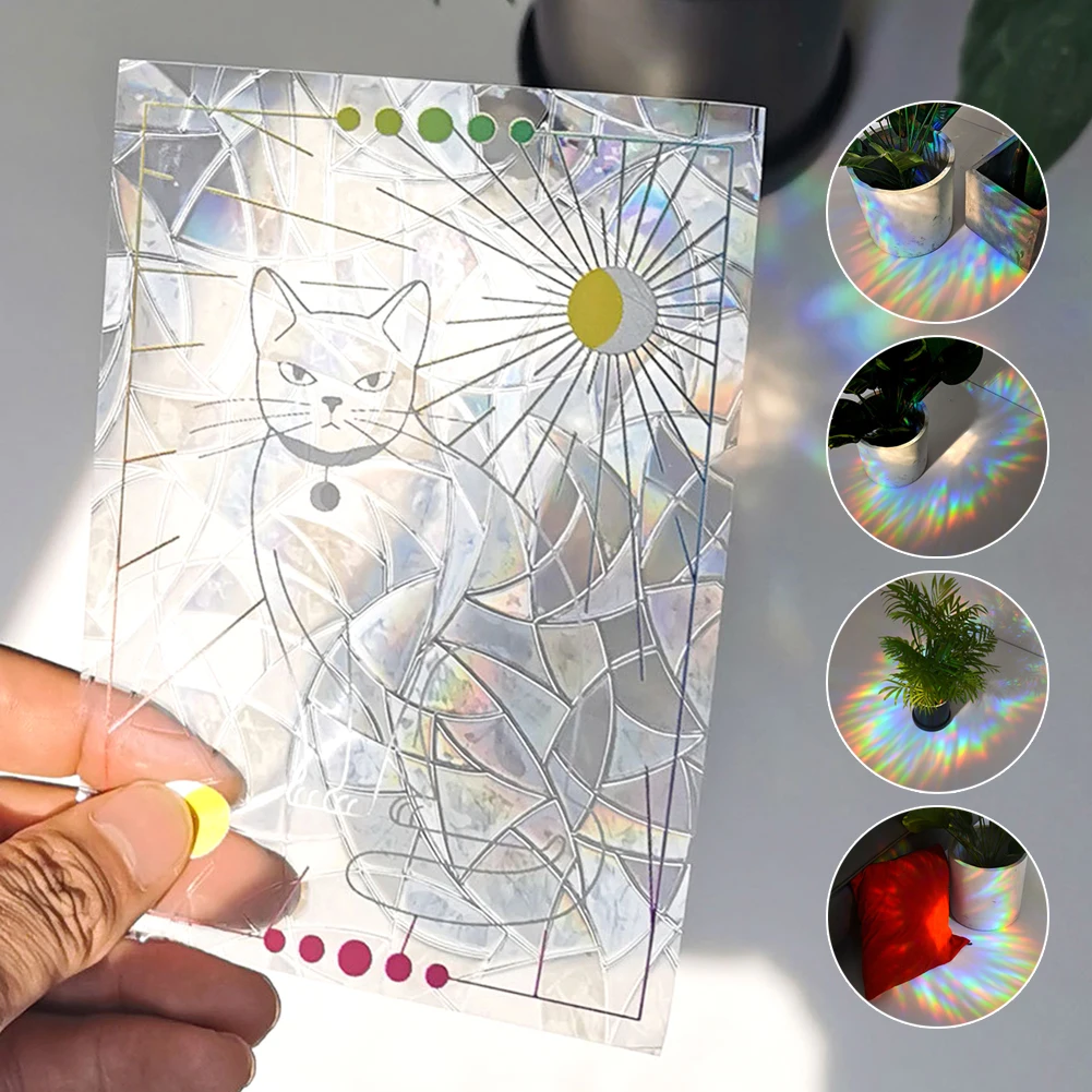 Window Stickers Sun Catcher PVC Self Adhesive Glass Window Stickers Cat Moth Energy Suncatcher Wallpaper Rainbow Prisms Sticker Sunlight Decals wall stickers,window stickers