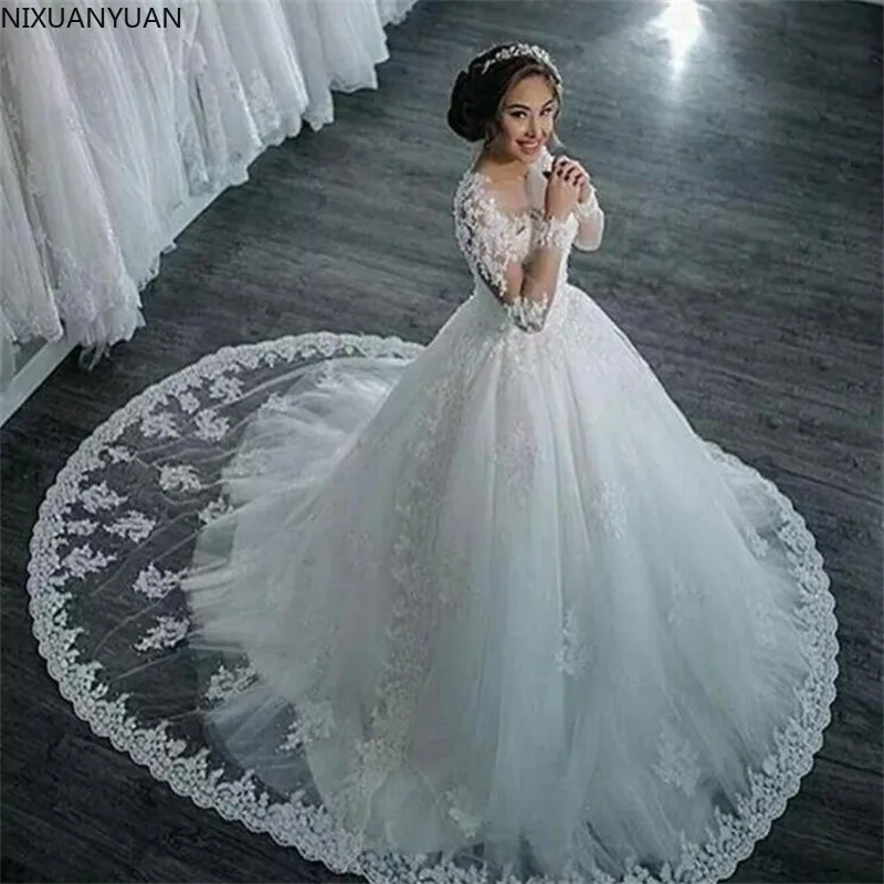 Elegant Dresses for Women Long Sleeve Wedding Dress Brides Robe Ball Gown Boutique Bride Female   Floor-length Formal Customized 2