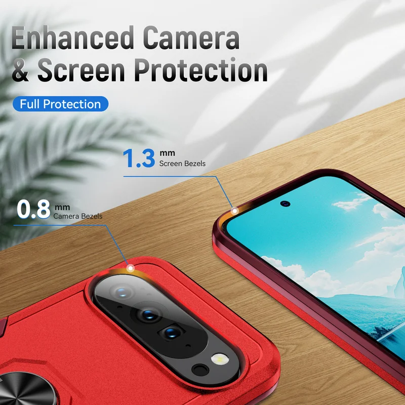 Shockproof Armor Matte Phone Case with Kickstand and Magnetic Ring Holder