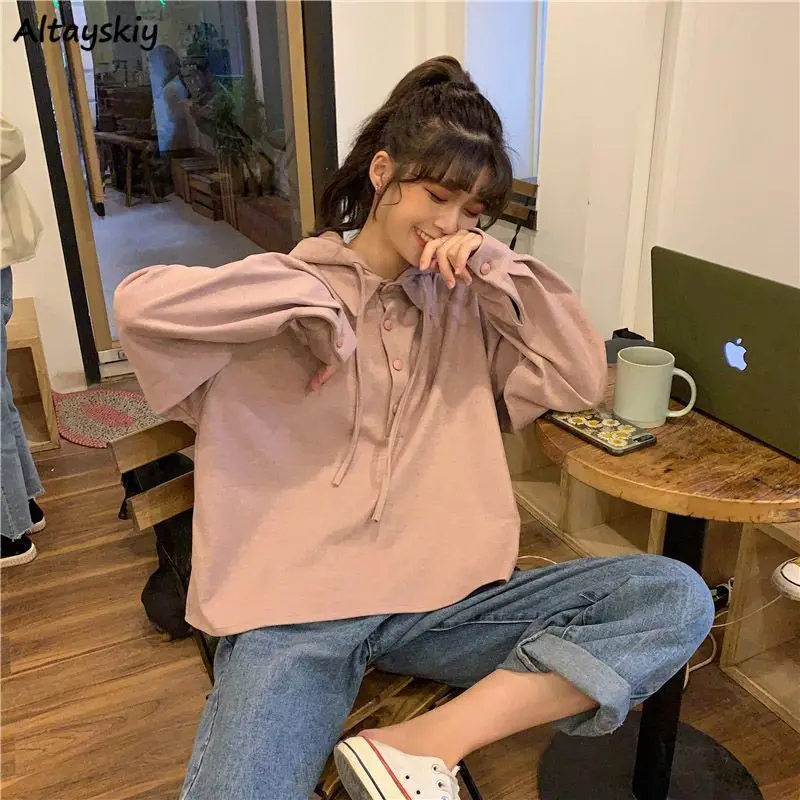 

Милые розовые толстовки свободного покроя с длинным рукавом для отдыха студентов корейские модные топы универсальные весенне-осенние простые Стильные