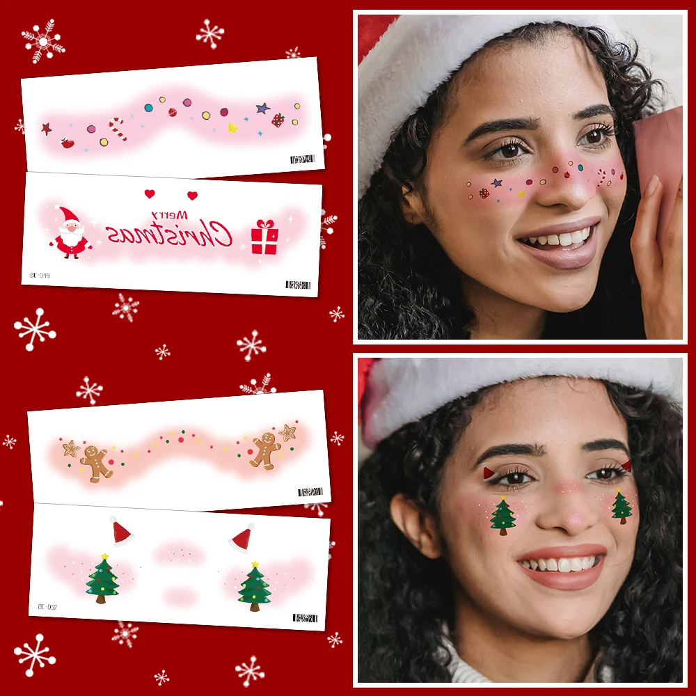 1 Sheet Christmas Temporary Tattoos Snowflake Santa Gift Xmas Tree Makeup Face Tattoo Stickers Kids Women Waterproof Tattoo