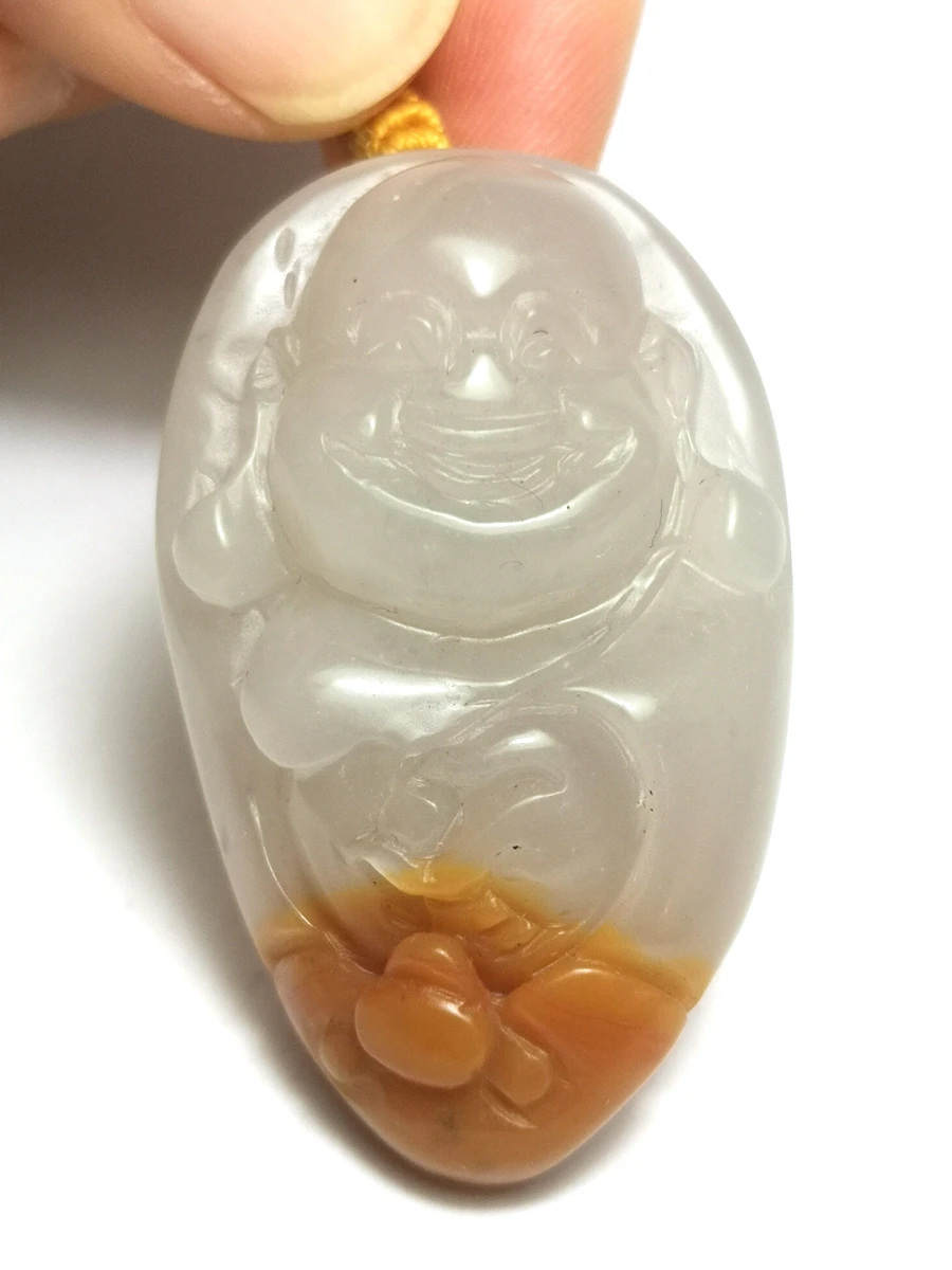 

Chinese 100% Natural Jade Hand-carved Happy Buddha Pendant Free necklace gift