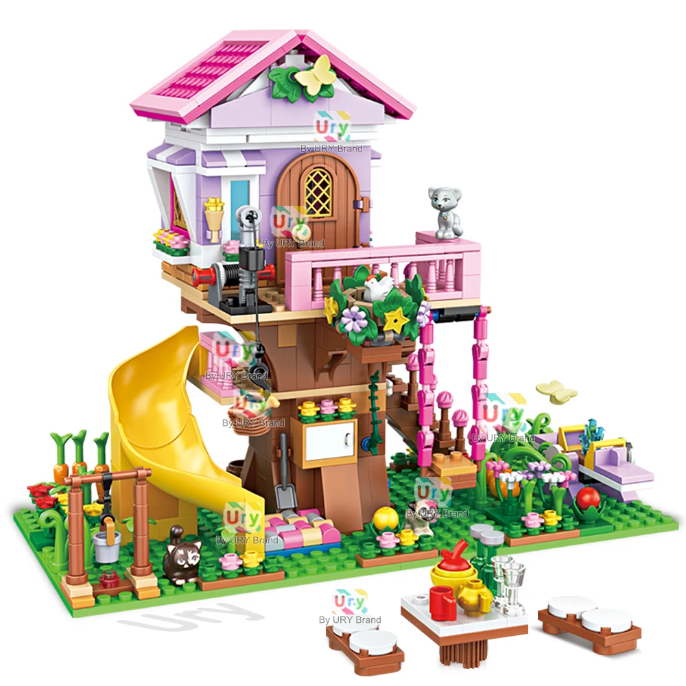 Friends Jungle Camping Tree House Summer Party Adventure Playground Sets for Girl Assembling Building Blocks Toys Birthday Gifts