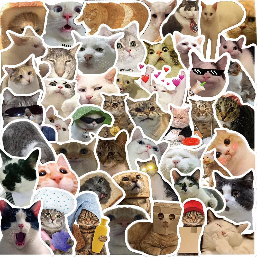 

50PCS Cute Cat Stickers PVC Vinyl Waterproof Funny Cats Decals Cat Kitty Stickers for Skateboard Guitar Suitcase Freezer