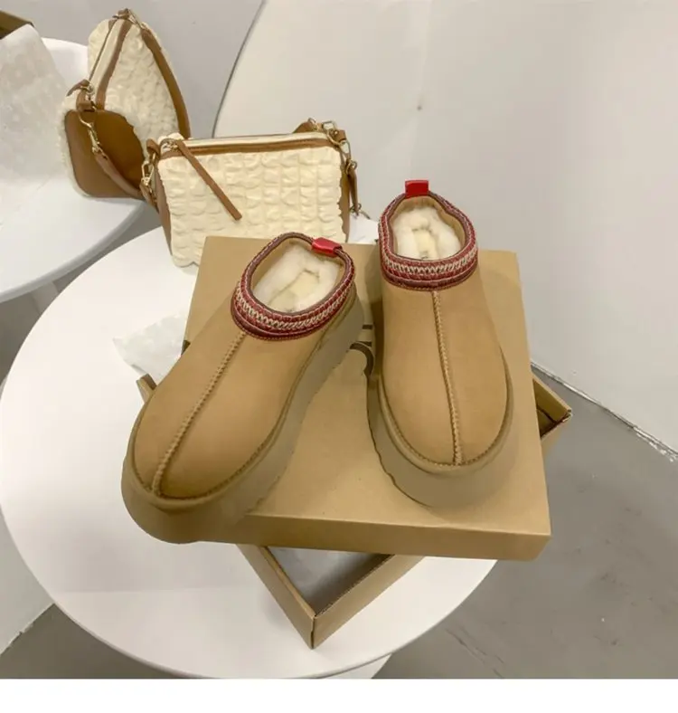 Ethnic style thick-soled snow boots women's 2023 winter new fleece-lined warm cotton shoes fur integrated cotton slippers