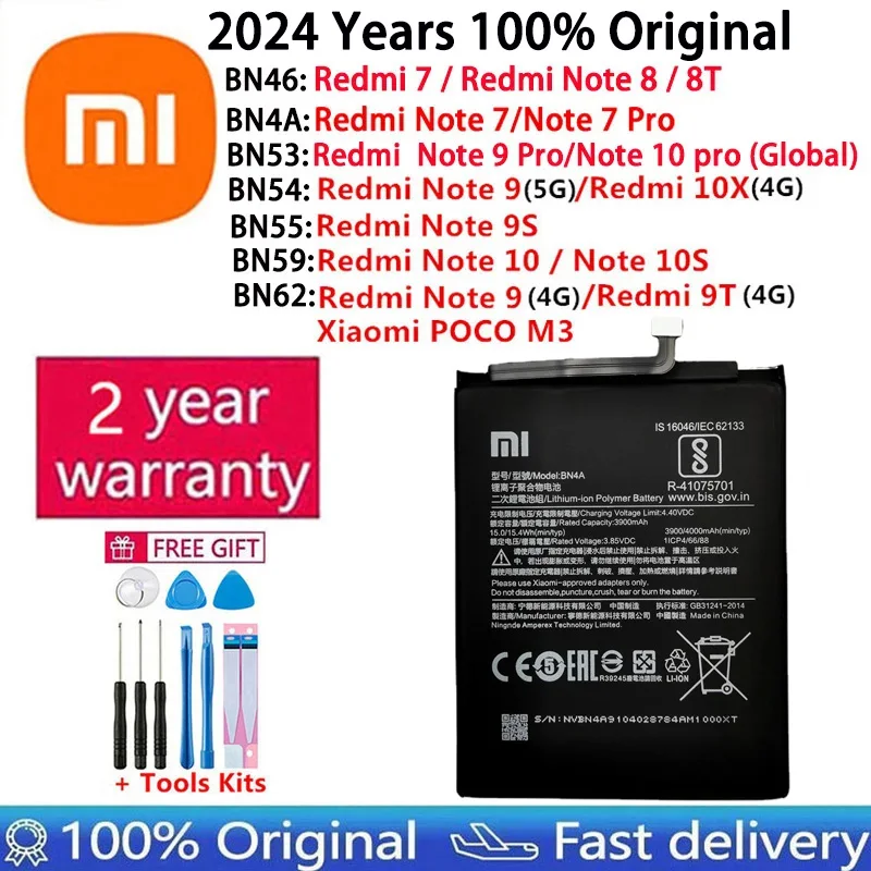 

Original BN53 BN54 BN55 BN59 BN62 BN46 BN4A Battery For Xiaomi Redmi Note 7 8 8T 9 9T 9S 10 10S 10X 4G 5G Pro POCO M3 Batteries