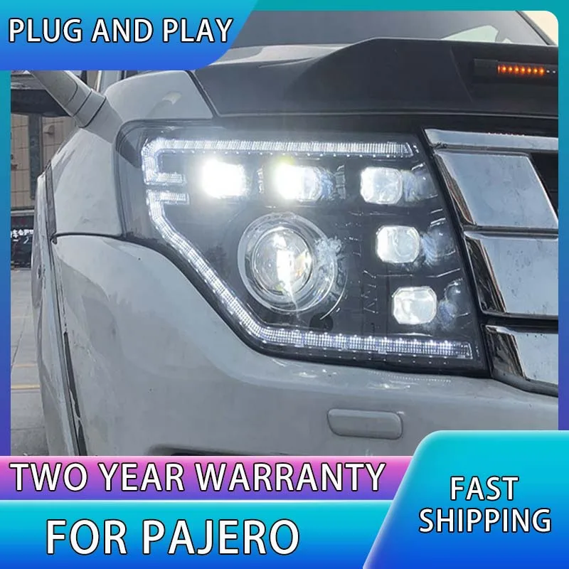 

Для Mitsubishi Pajero V97 светодиодные фары 2009-2021 фары V93 V95 V87 DRL динамический поворотный сигнал ангельские глазки Светодиодные проекционные линзы