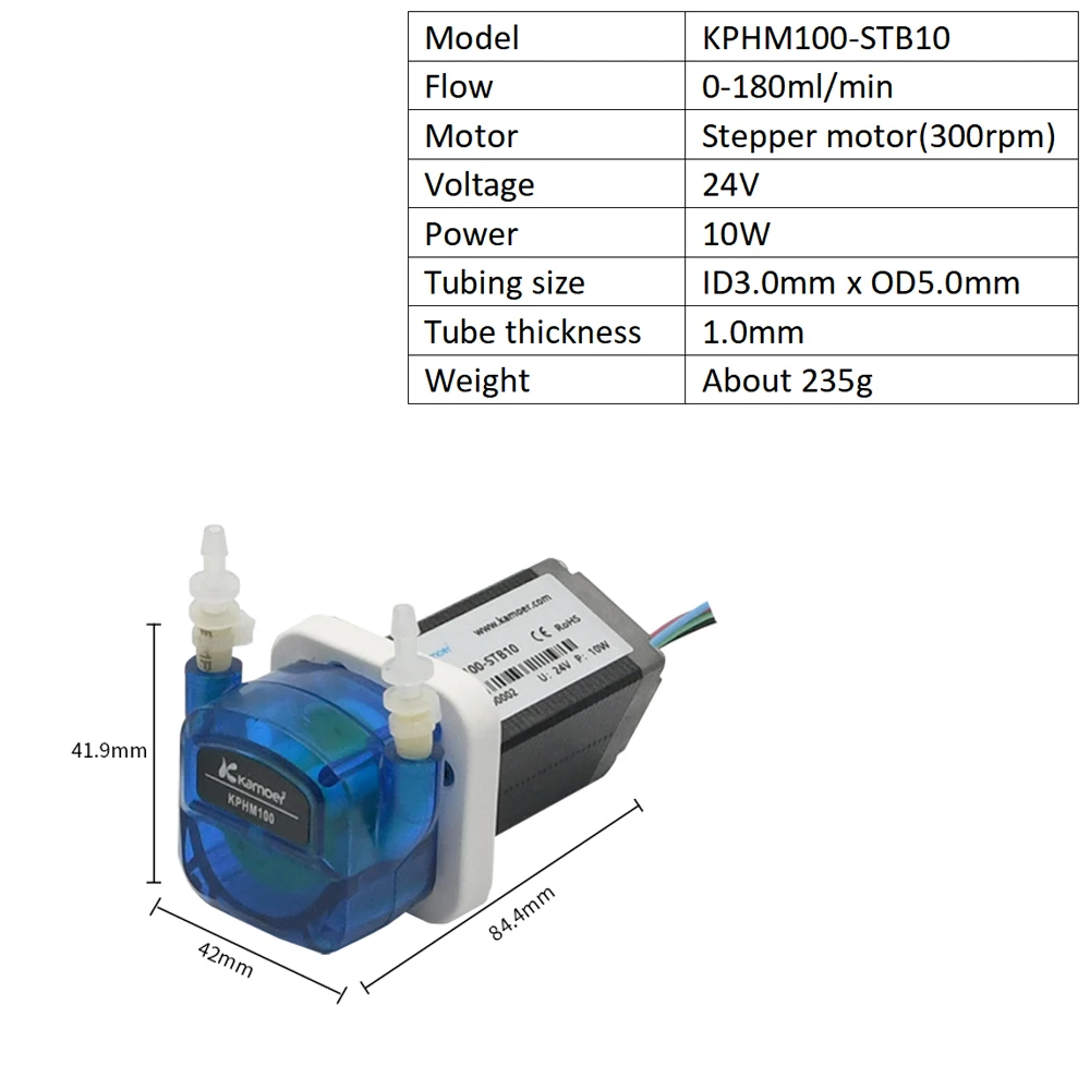 Kamoer KPHM100 0 180ml/min Peristaltic Pump 24V Stepper Motor Zero
