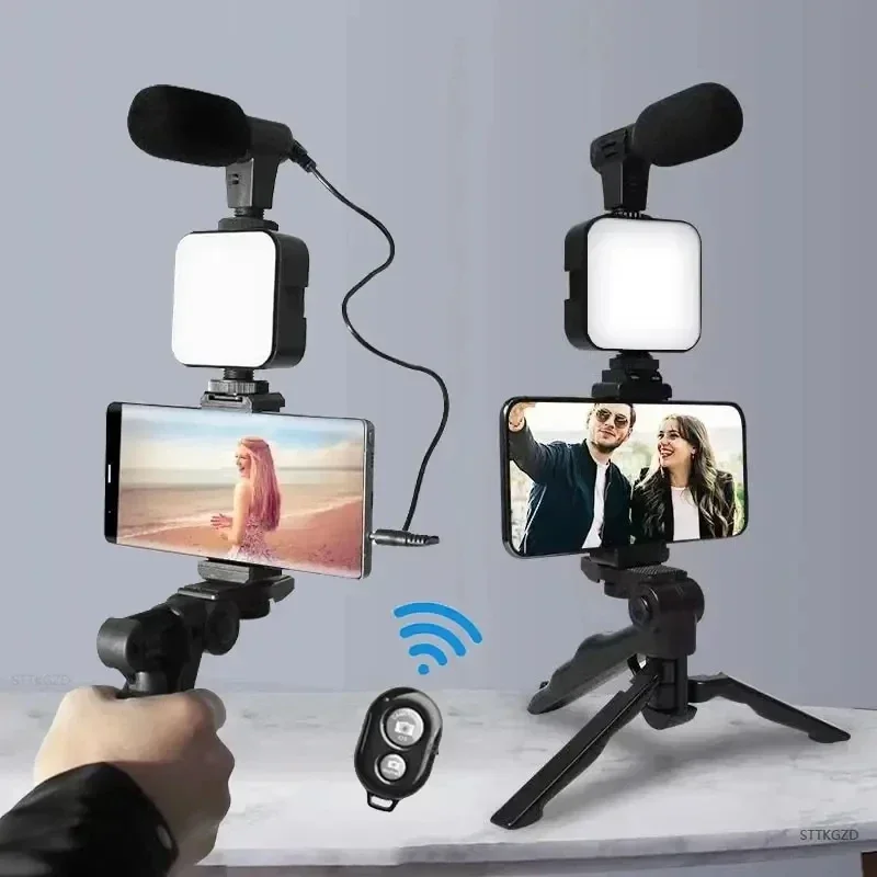 Kit Streaming Vlog Tripode Microfono Iluminador Led Control