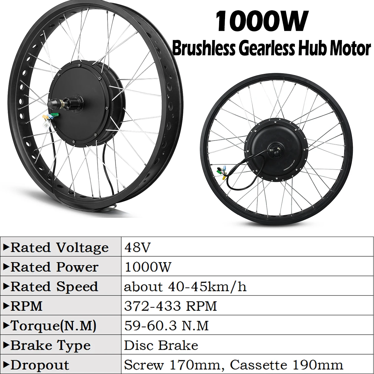 1000W 1500W 전기 팻 바이크 변환 키트 20in26in 브러시리스 기어리스 모터 스노우 바이크 모터 휠 타이어 LCD3 디스플레이