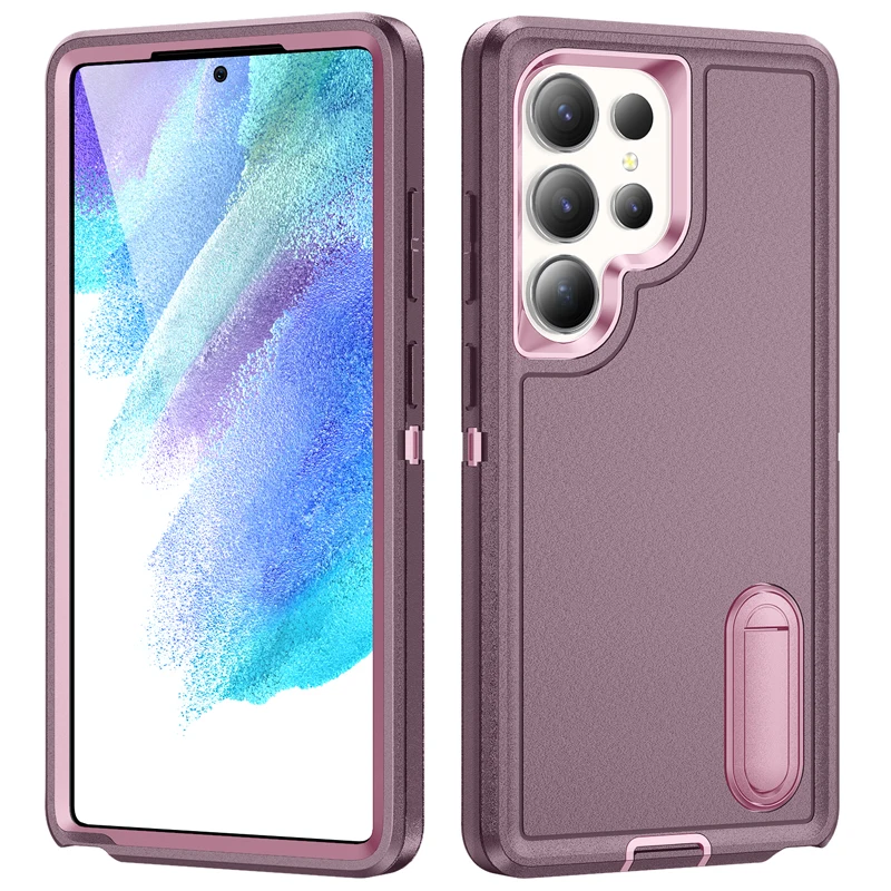 ELVEV Luxury Soft Silicone + Hard PC Bumper Case with Camera Protection and Built-in Stand