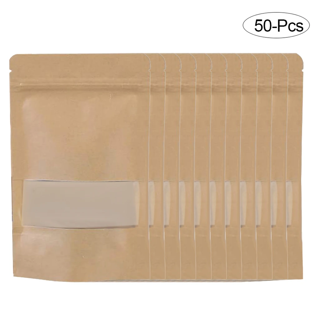50pcs Reusable Kraft Paper Bags Lock Sealed Waterproof Packaging Pouch Biscuit Fruit Nut Gift Storage Bag Self-sealing Candy Gift - Image 2