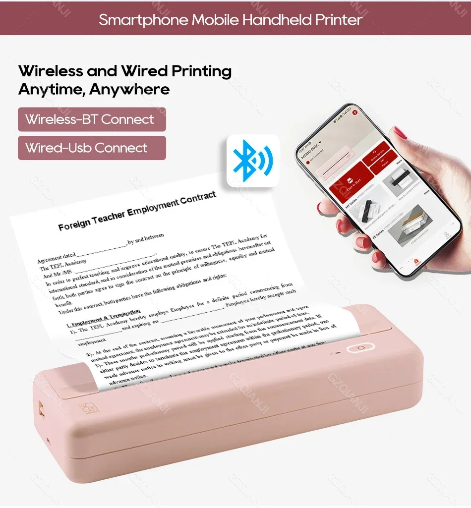 GlowMartHPRT MT810 A4 Portable Wireless Travel Printer Supports BT Thermal Printer Compatible with iOS Android Laptops