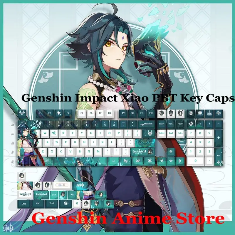 Spiel Genshin Impact Xiao PBT Tastenkappen Cosplay Requisiten Achse Seite gravierte mechanische Tastenkappen Gaming Tischzubehör – Detail 1