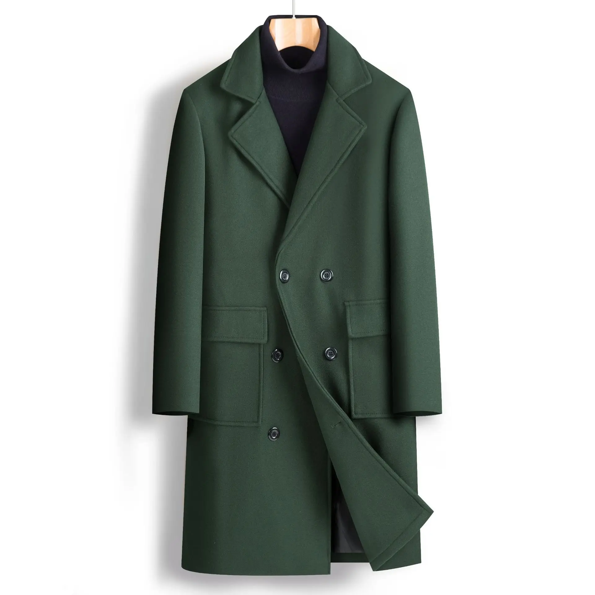 Palton de lână de lungime medie pentru bărbați, casual, de iarnă, 2023, stil High Street, cu guler întoars, cu două rânduri de nasturi, culoare solidă, Jac with168_voghion.com
