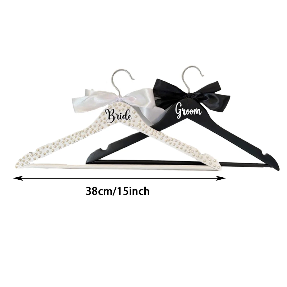2 Pcs Bride Hanger Bride and Groom Wooden Wedding Dress Hanger Set Bow Tie for Tuxedo Suit Wedding Gift Bridal Party Shower