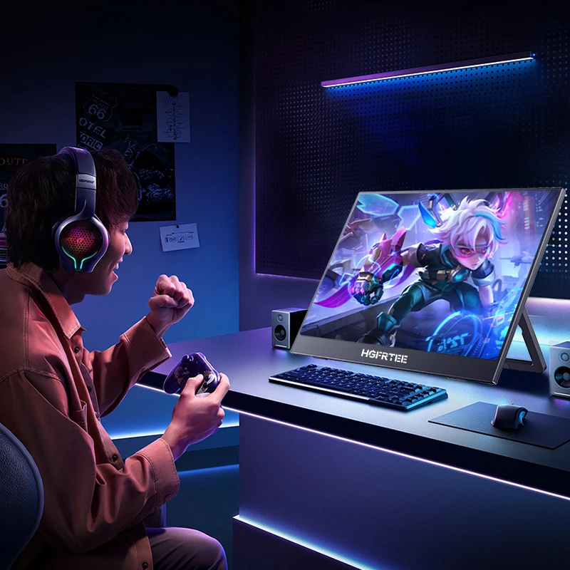 HGFRTEE 2.5K 14.1인치 휴대용 게임 모니터 60Hz QHD IPS USB-C 노트북 PC Mac 스위치 PS5/4 Xbox용 HDMI 외부 디스플레이